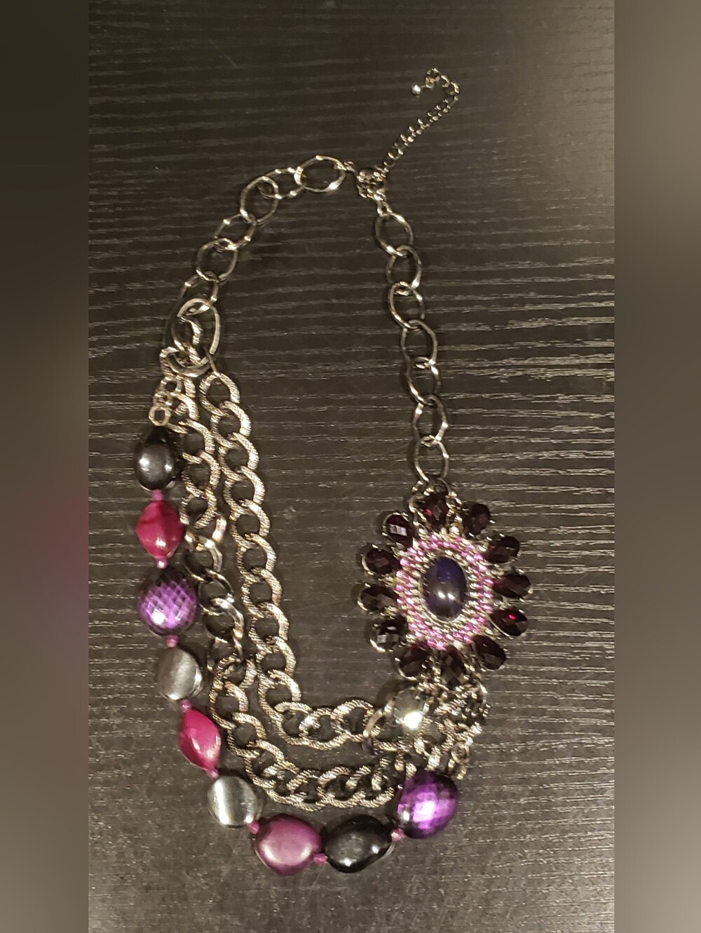 Multi-Chain Purple and Pink Floral Pendant Necklace